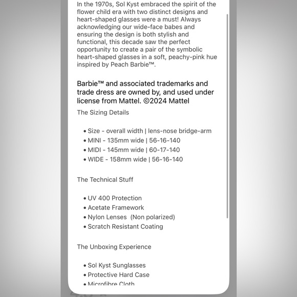 Sol Kyst Pink Heart Barbie Sunglasses - Picture 8 of 8
